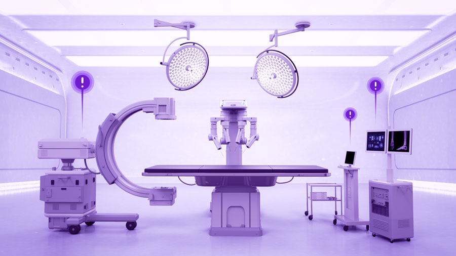 operating room with device alerts