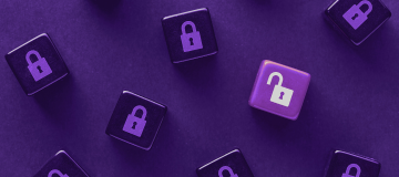 padlocks on dice on purple background